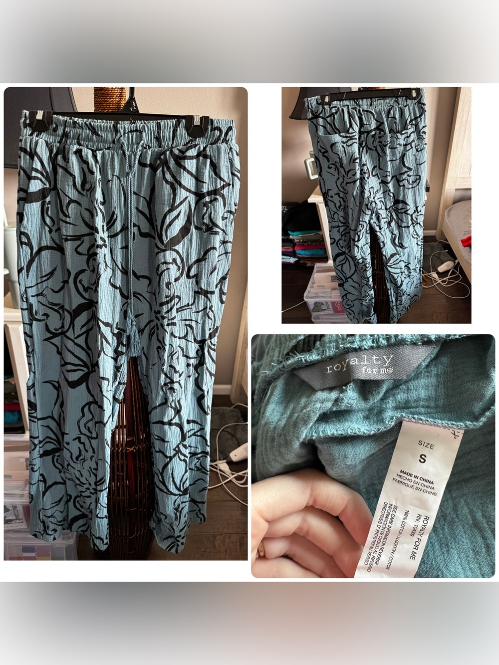 Royalty For Me Teal Floral Lounge Pants with Black Print